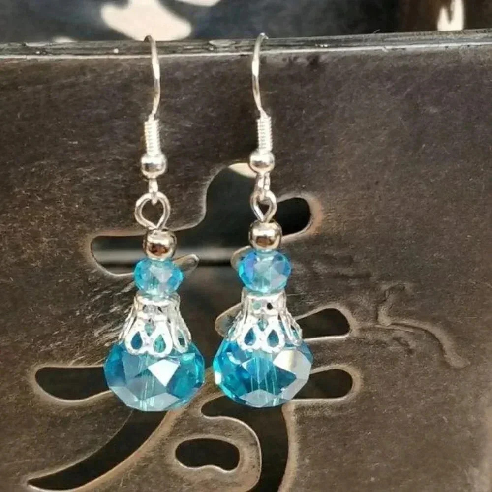Victorian Crystal Filigree Basket Dangle Earrings